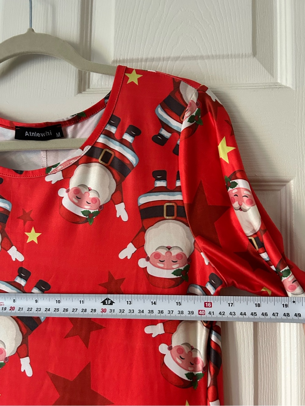 Red Santa Print Holiday Christmas Tunic Long Sleeve - Women's Size M - Picture 6 of 7